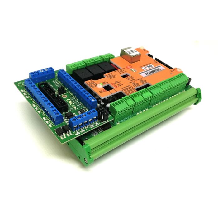 C76 multifunction CNC breakout board terminal layout with optoisolated inputs, outputs, relays, and expansion connections