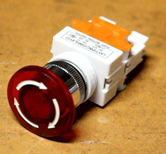 LED emergency stop button for CNC control panels with 22mm mount and 24V indicator