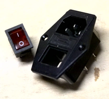 C14 IEC 320 AC power inlet with red rocker switch and fuse holder for control panels