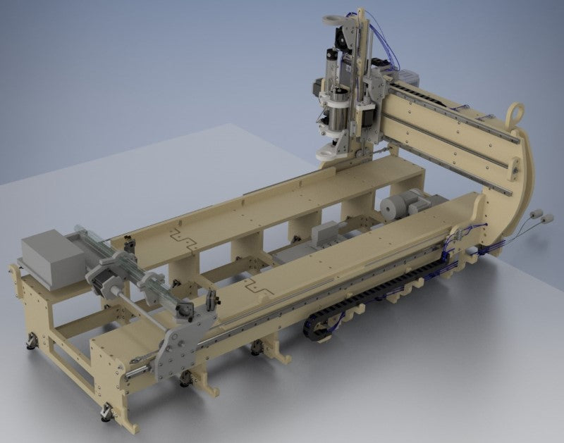 greenBullV2 CNC Router, size: 02x04, angle: flat, f1: with 4th axis, f2: with laser gantry, f3: no laser on head