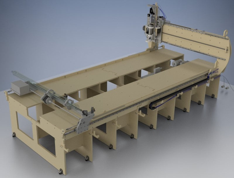 greenBullV2 CNC Router, size: 04x08, angle: flat, f1: with 4th axis, f2: with laser gantry, f3: no laser on head